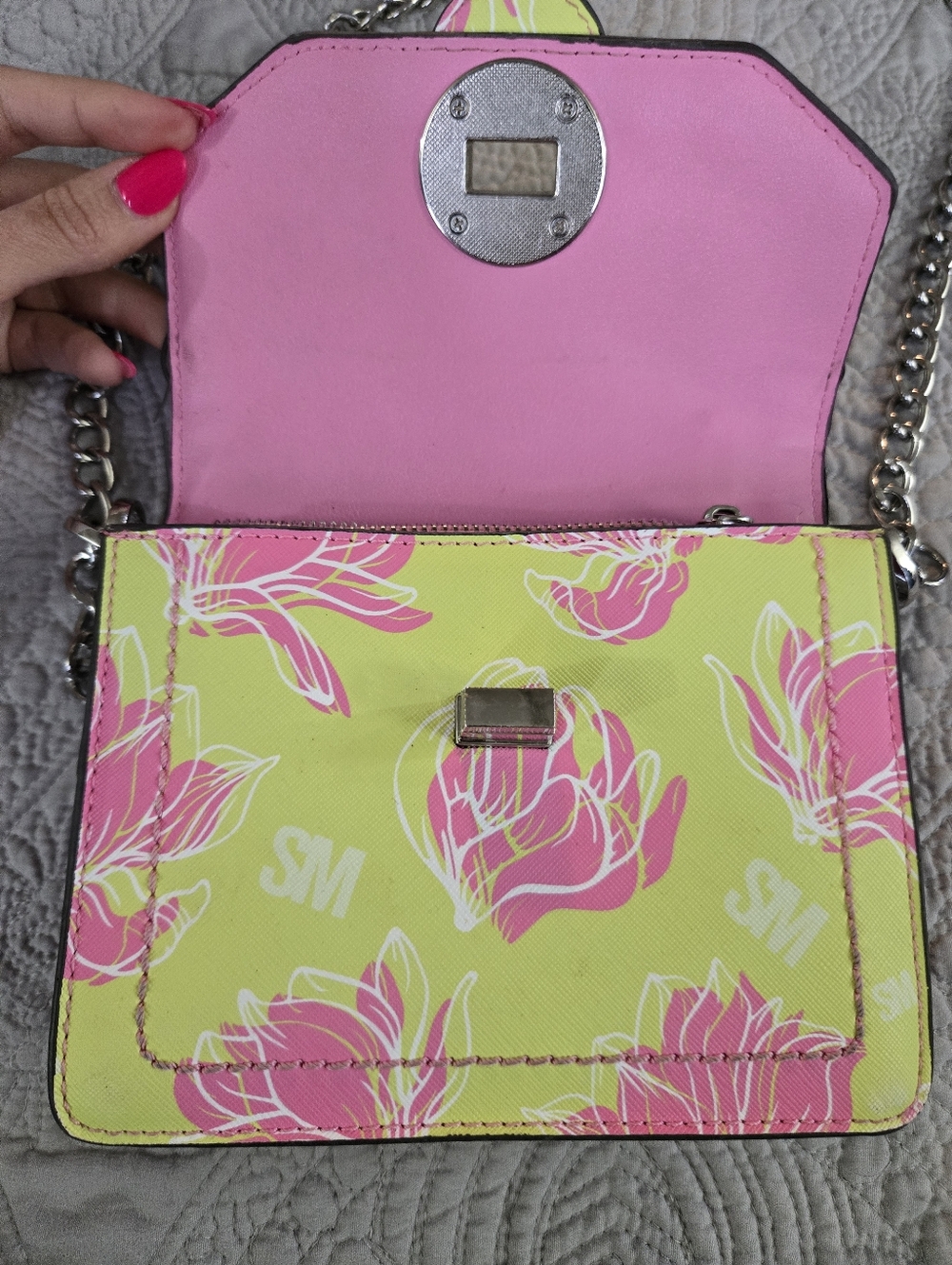 Steve Madden Floral Top-Handle Crossbody Bag - Pink & Lime - Picture 3 of 5